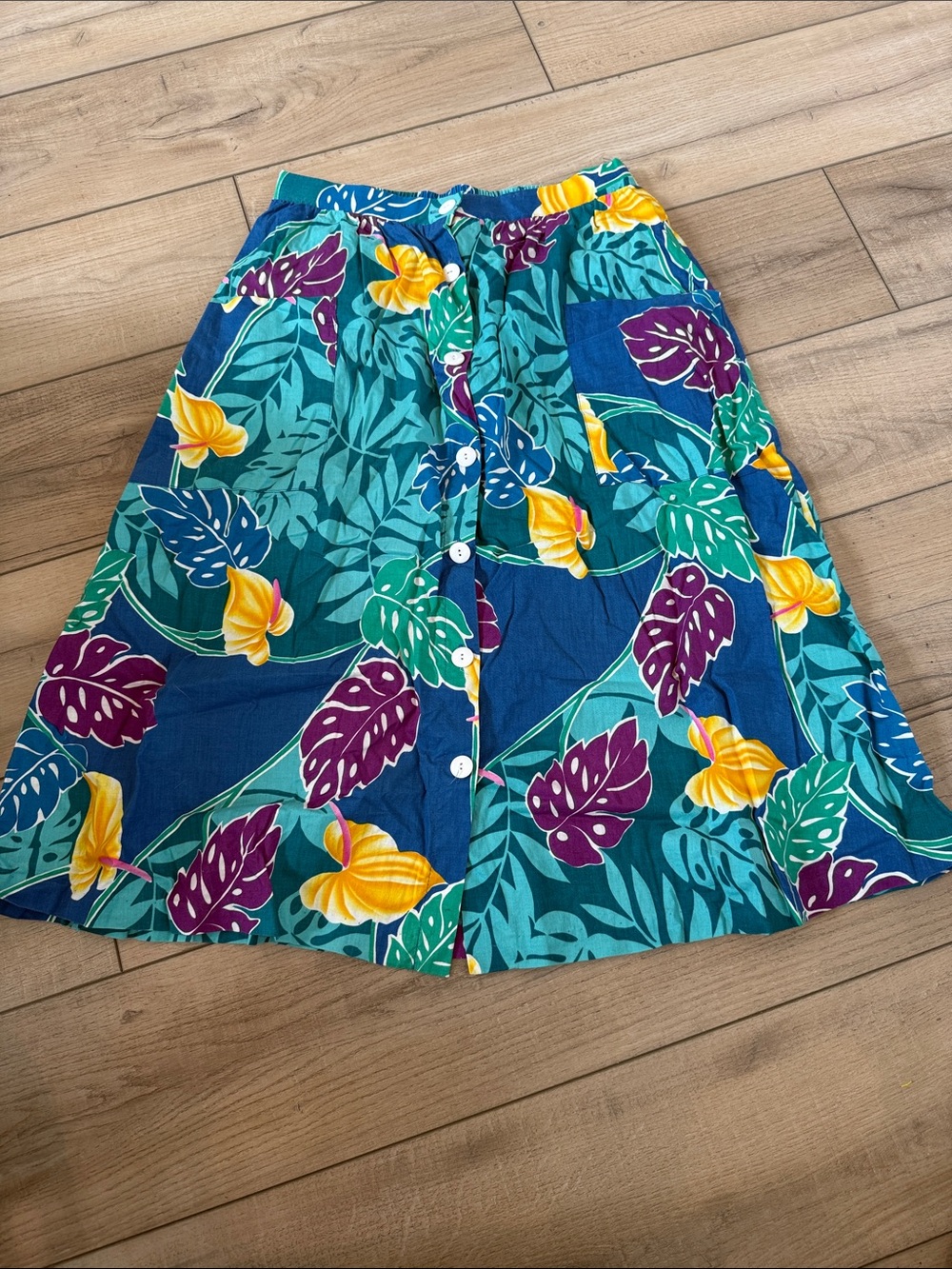 Hilo Hattie Tropical A-Line Skirt - Teal, Yellow & Purple